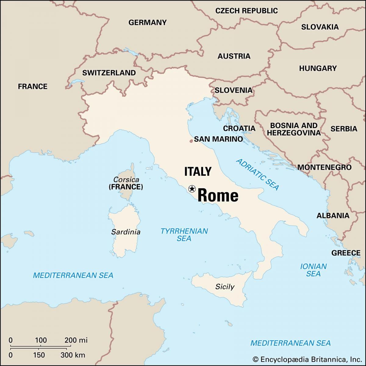 mapa de Roma, Italia y alrededores