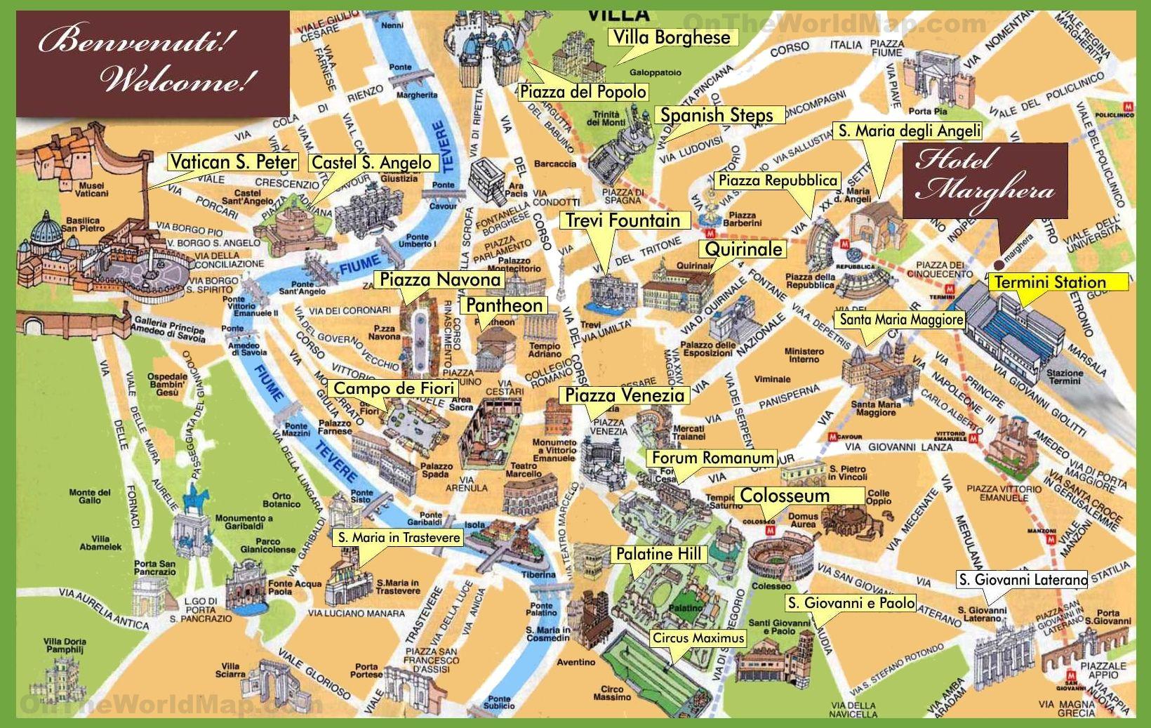 Roma monumentos mapa de puntos de referencia en el mapa de Roma (Lazio