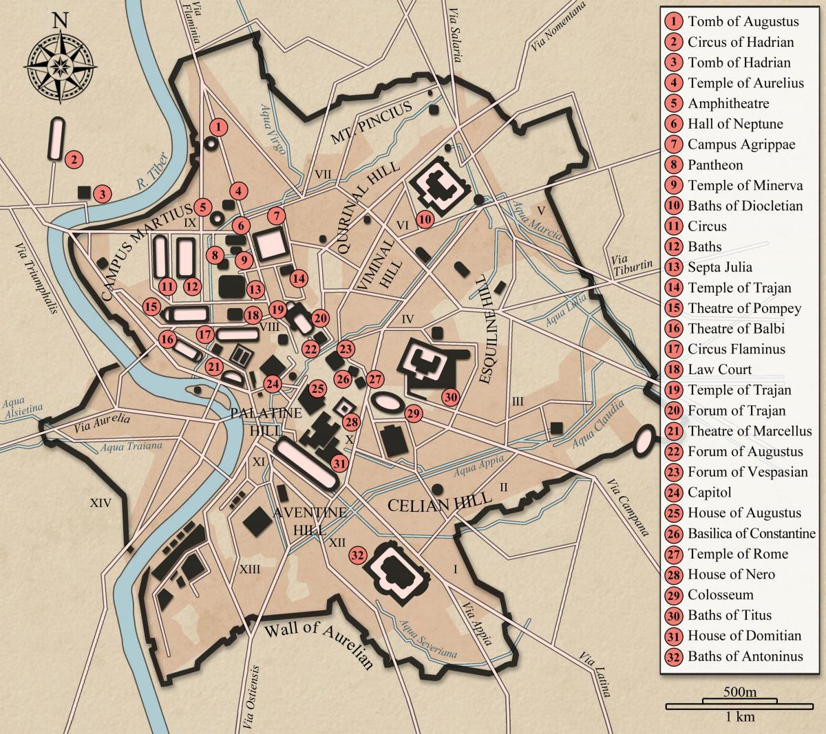la antigua ciudad de Roma, diseño de mapa