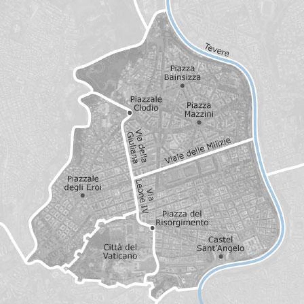 Mapa del barrio de prati de Roma