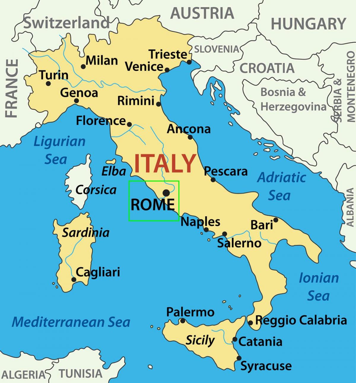 mapa de Italia mostrando Roma