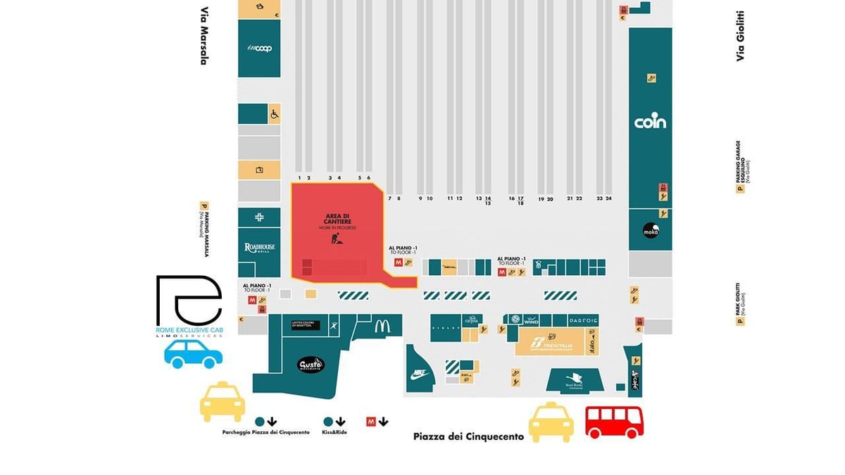 mapa de la estación termini de Roma, Italia
