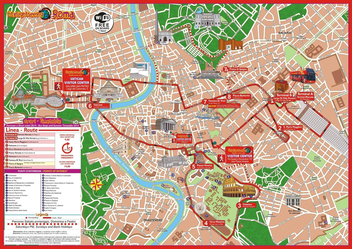 De la ciudad de roma en autobús turístico de la ruta