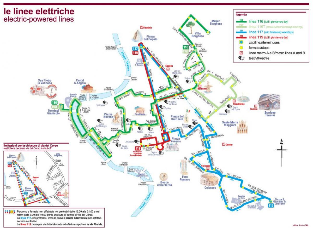 Mapa de Roma autobús eléctrico 