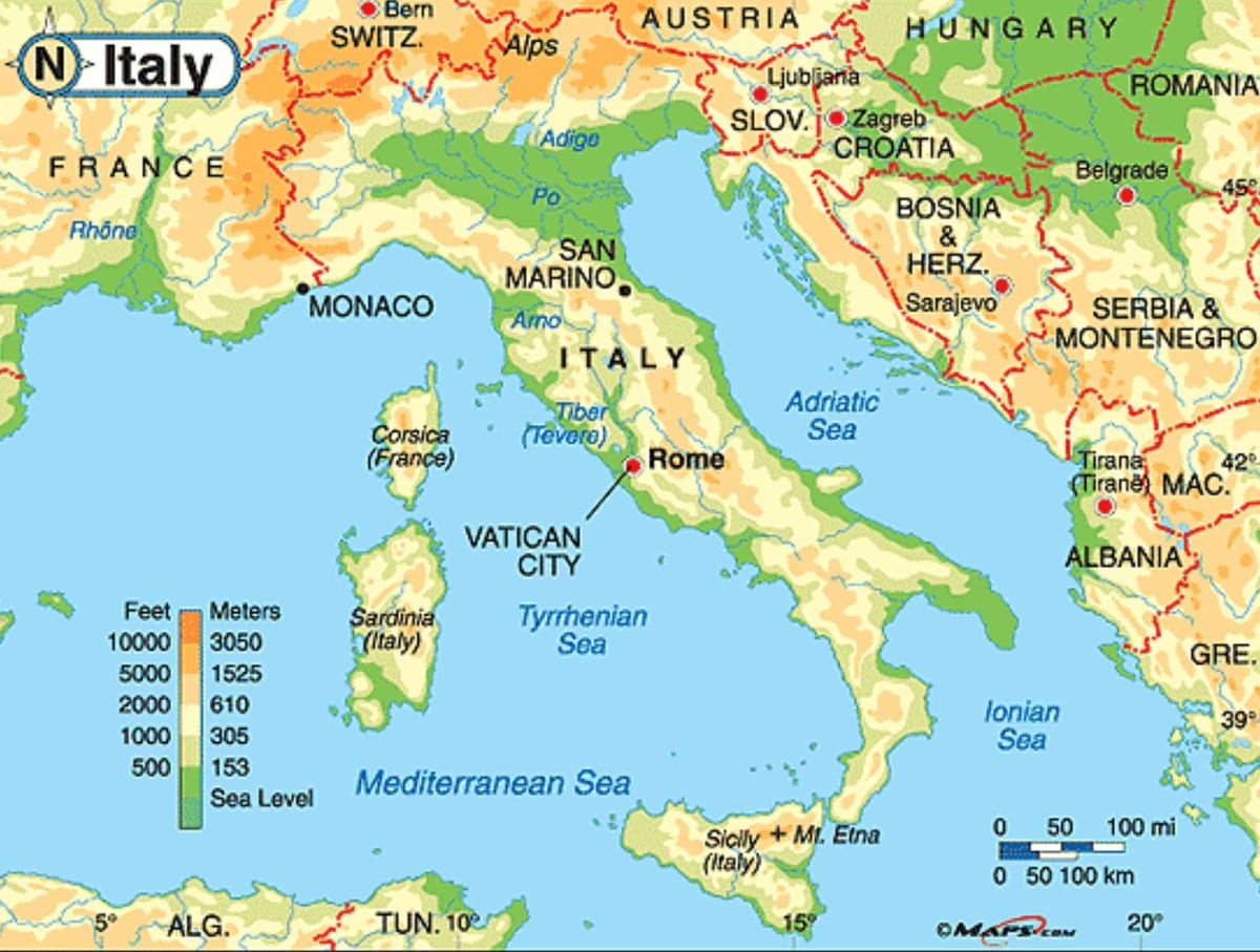 Mapa de Roma de la geografía
