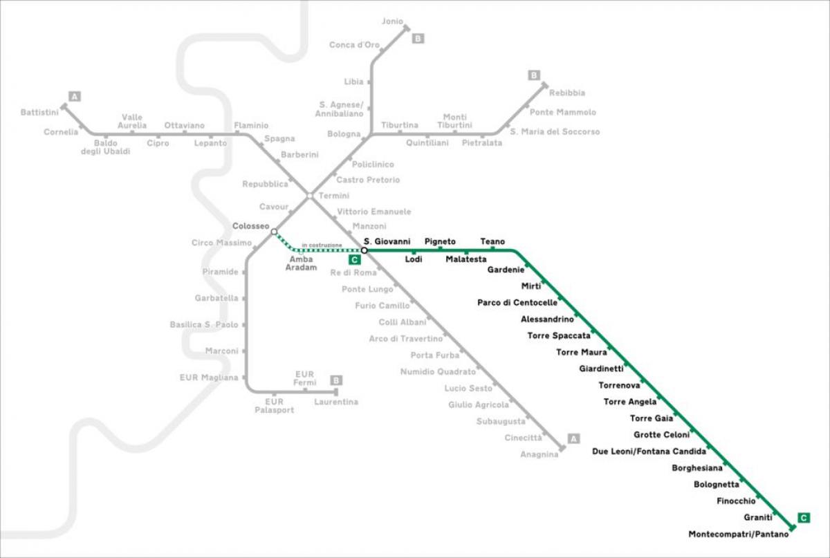 Mapa de Roma de la línea de metro c