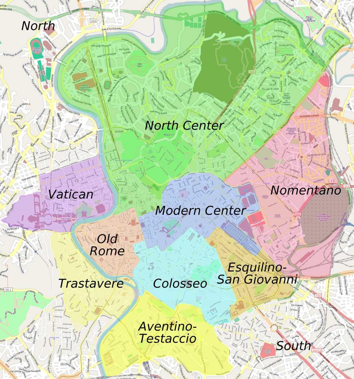 Mapa de Roma suburbios