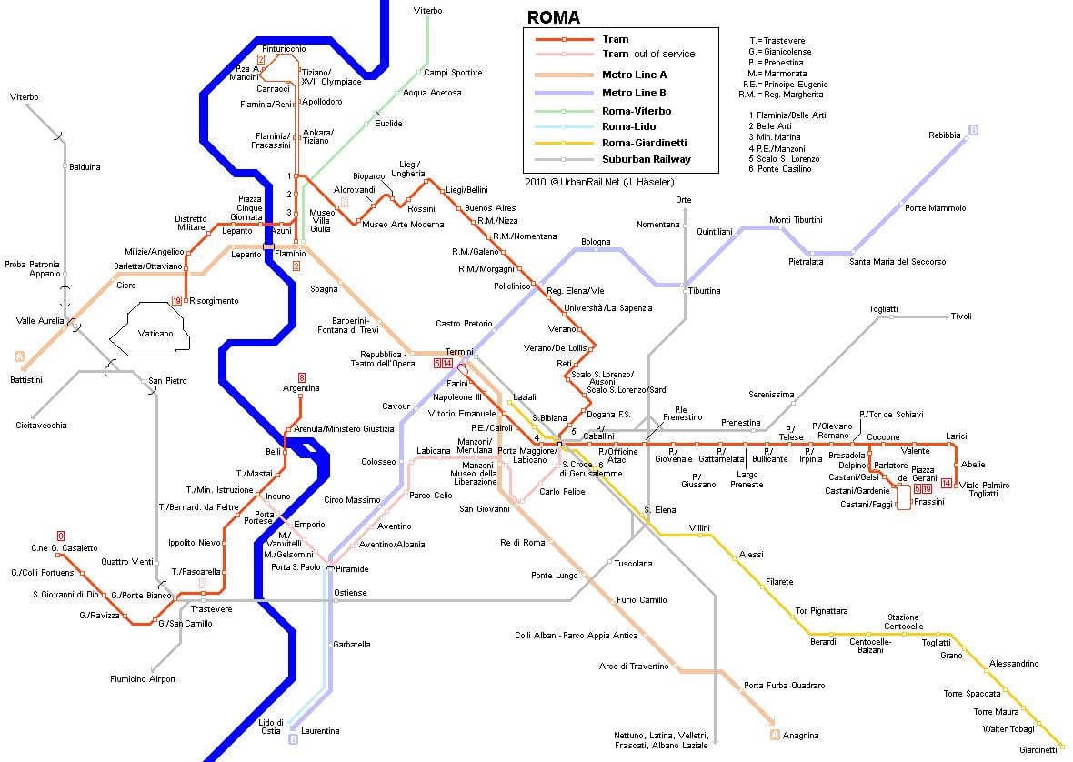 tranvía mapa de Roma, Italia