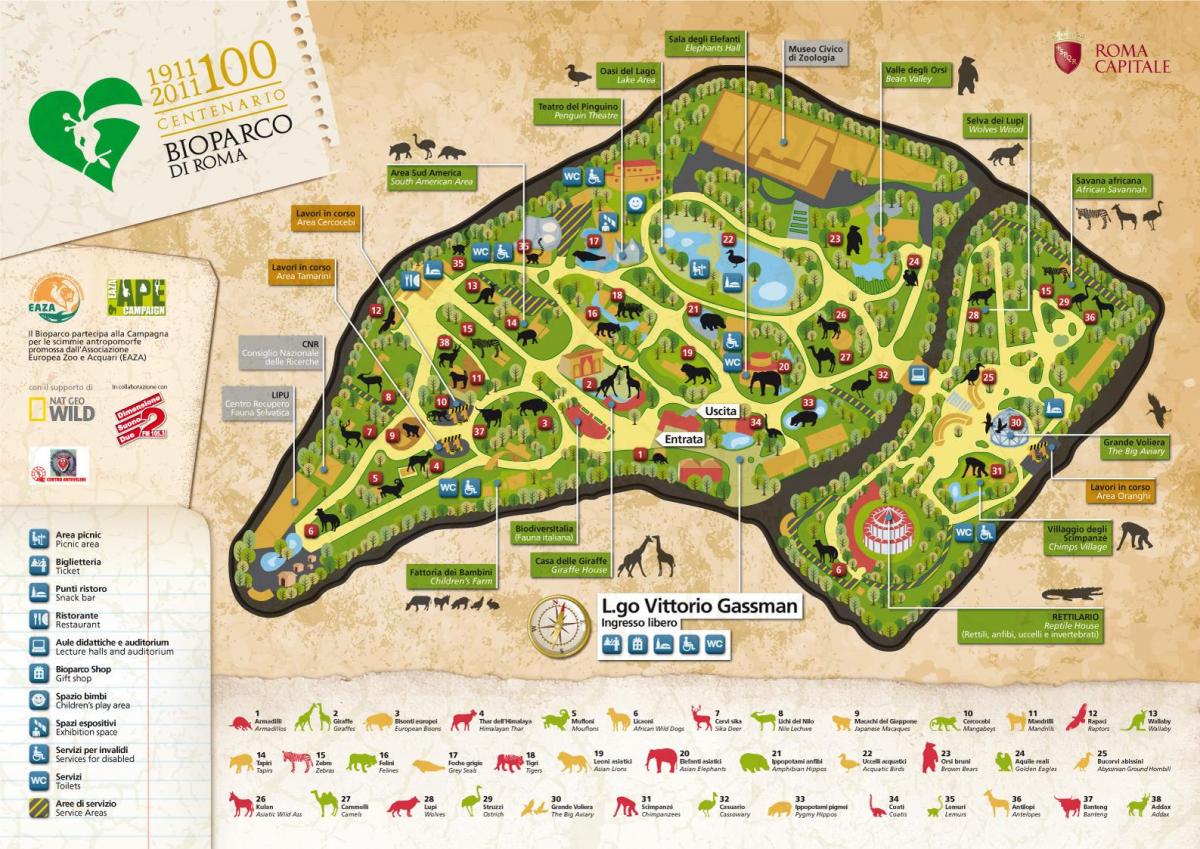 Mapa del zoológico de Roma 