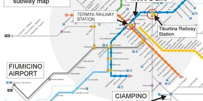 Mapa de aeropuerto de Roma y de la estación de tren