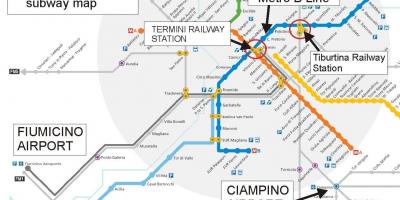 Mapa de aeropuerto de Roma y de la estación de tren