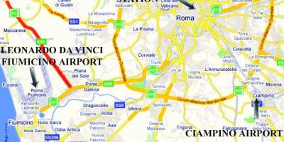 Mapa de Roma mostrando los aeropuertos